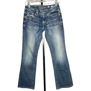 Miss‎ Me Signature Boot Cut Jeans Size 27 Embellished Zip Pockets rhinestones